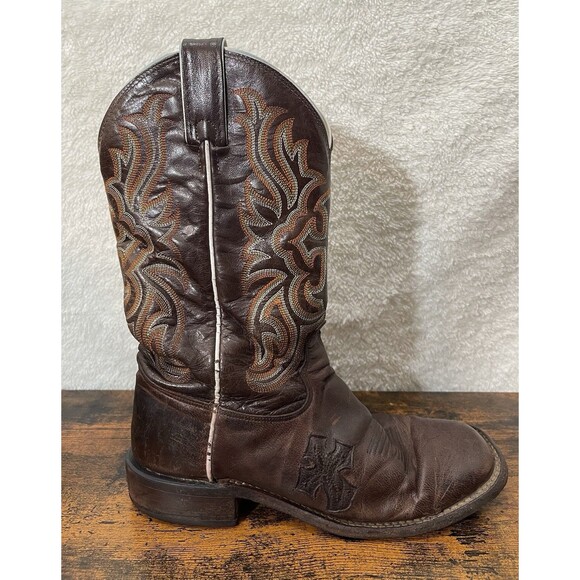 Tony Lama Western Mens Boots 7.5 B Embroidery Cross Inlay Leather Cowboy Rodeo - Picture 12 of 16